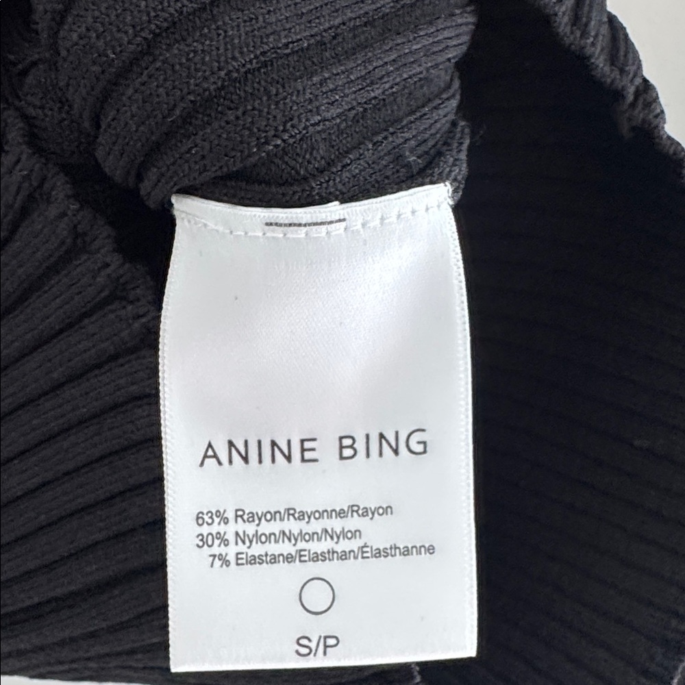 Anine Bing Scarlet Long Sleeve Scoop Neck Ribbed Top- Black - Picture 7 of 7